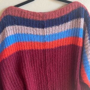 Free People See The Rainbow Burgundy Rainbow Striped Alpaca Sweater in M